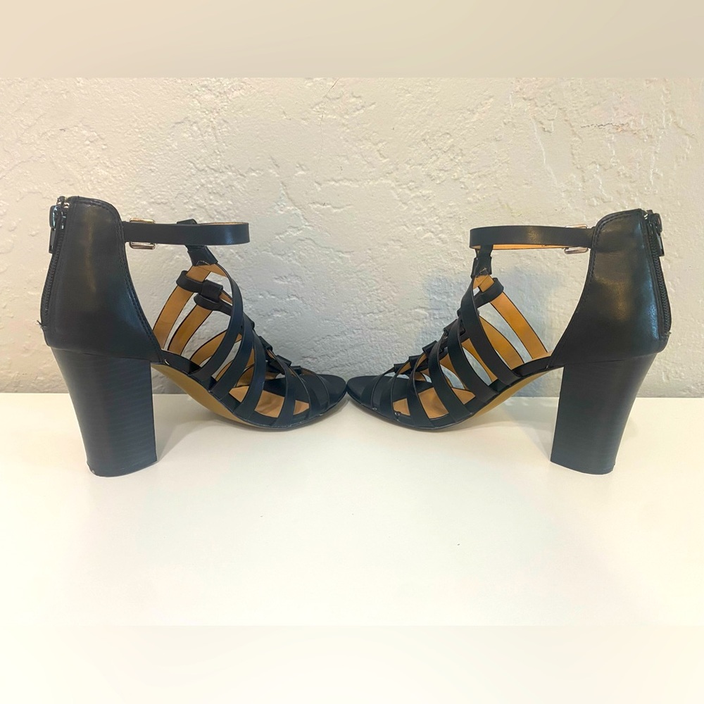 XOXO black strappy chunky heels